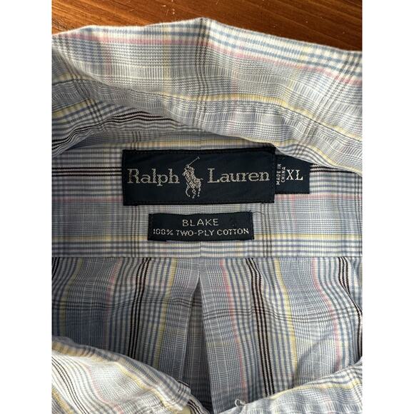Ralph Lauren Men's Button Up Shirt, Blake XL Blue Plaid w/Pink &Yellow Navy Pony - Picture 3 of 10